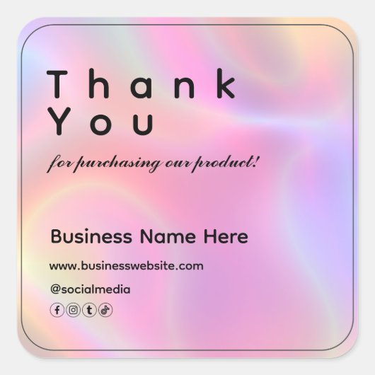 Holografisch Modern Minimalistisch Bedrijf Dank u Vierkante Sticker (Voorkant)