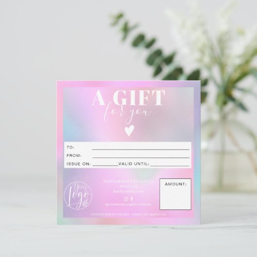 Holografisch modern vierkant cadeauboncertificaat  (Staand voorkant)