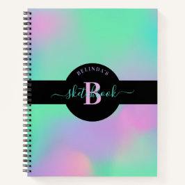 Holografisch Monogram Mint Green Pink Sketchbook Notitieboek
