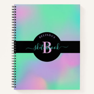 Holografisch Monogram Mint Green Pink Sketchbook Notitieboek