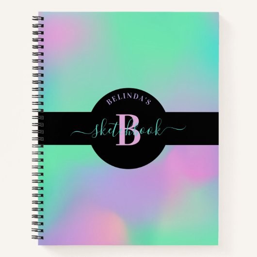 Holografisch Monogram Mint Green Pink Sketchbook Notitieboek (Voorkant)