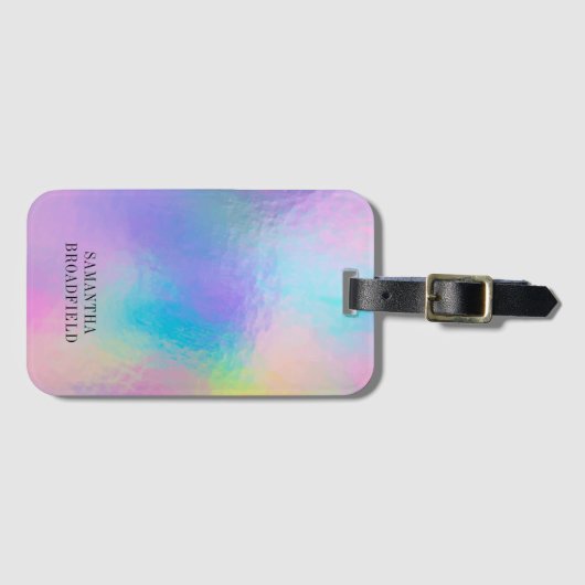 Holografisch monogram modern iriserend reizen bagagelabel (Voorkant (horizontaal))