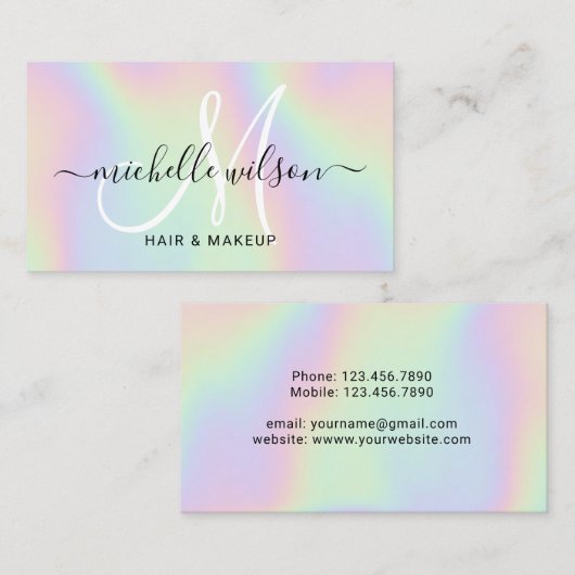 Holografisch monogramscript Makeup & Hair Salon Visitekaartje (Voorkant / Achterkant)