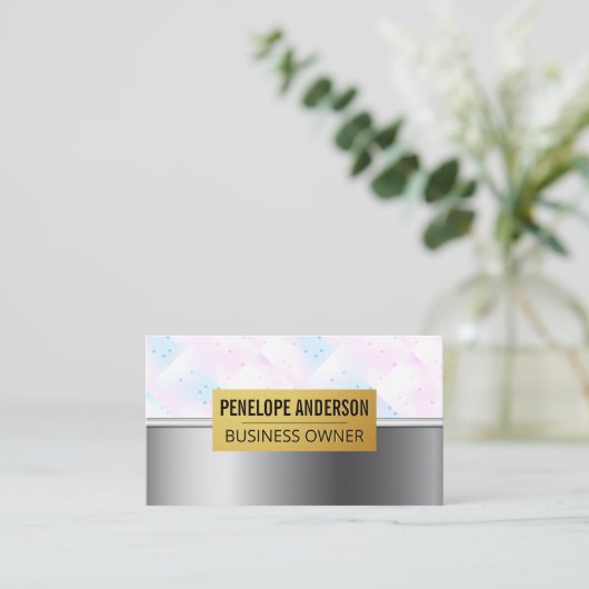 Holografisch mozaïek geometrisch | Metaalachtig Visitekaartje (Staand voorkant)