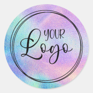 Holografisch namaak aqua regenboog folie logo ronde sticker