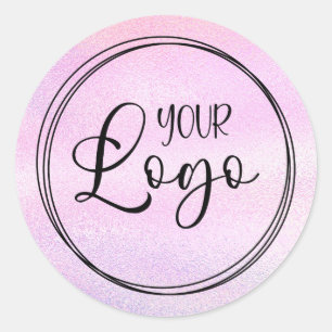 Holografisch namaak roze folie logo ronde sticker