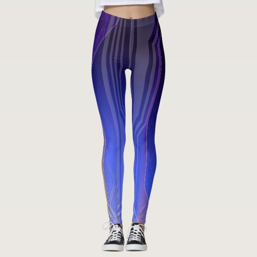 Holografisch Ocean Blue Sci-Fi-paneel Leggings (Voorkant)