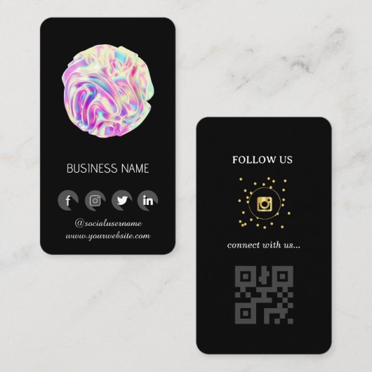 Holografisch ontwerp - Social Media QR Code Visitekaartje (Voorkant / Achterkant)