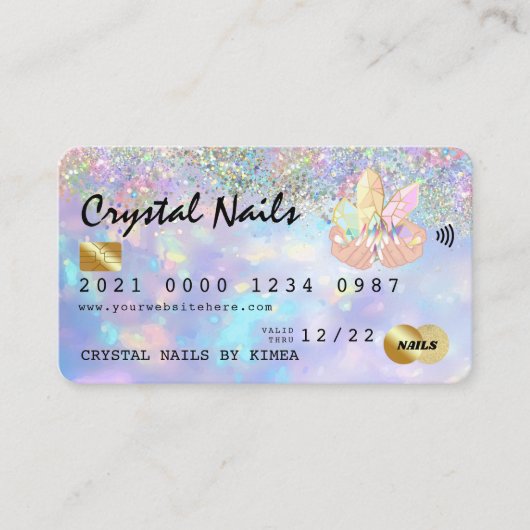 Holografisch opal Crystal Nail Tech-creditcard Visitekaartje (Voorkant)