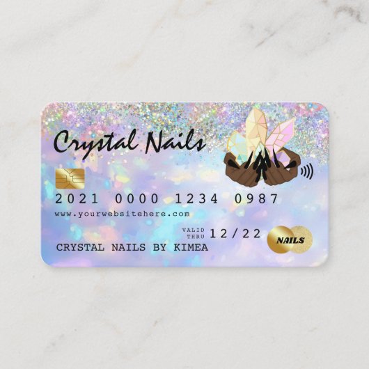 Holografisch opal Crystal Nail Tech-creditcard Visitekaartje (Voorkant)