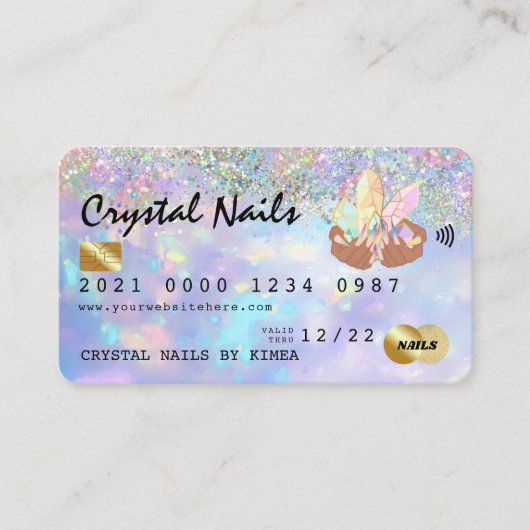 Holografisch opal Crystal Nail Tech-creditcard Visitekaartje (Voorkant)