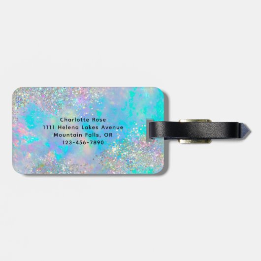 Holografisch opal steen Glitter Bagagelabel (Achterkant horizontaal)