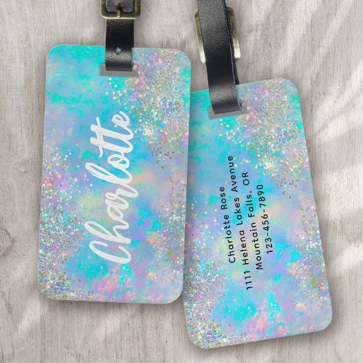 Holografisch opal steen Glitter Bagagelabel