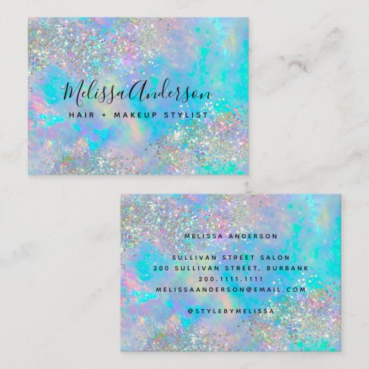 Holografisch opal steen Glitter Visitekaartje (Voorkant / Achterkant)