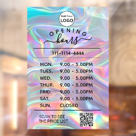 Holografisch openingsuren logo en QR-code Raamsticker