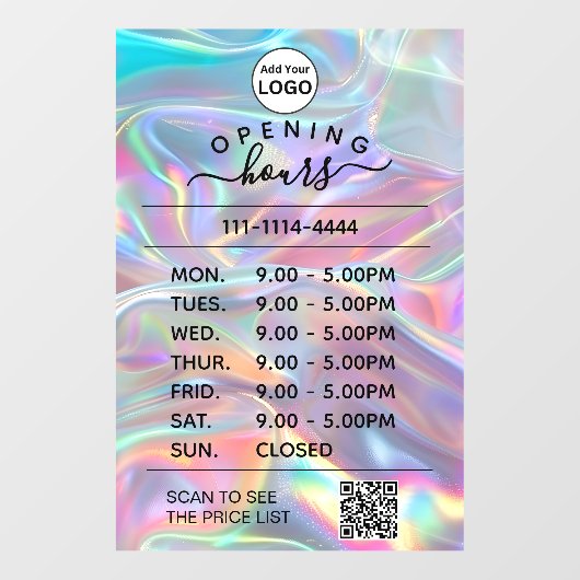 Holografisch openingsurenlogo en QR-code Raamsticker (Vel)