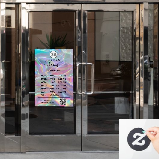Holografisch openingsurenlogo en QR-code Raamsticker (Kantoordeur)