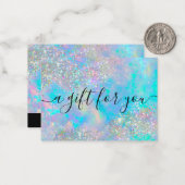 Holografisch optisch toon Glitter Cadeaucertificaa Notitiekaartje (Voorkant / Achterkant in situ)