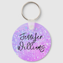 Holografisch Paars Glitter Custom Name Script Sleutelhanger