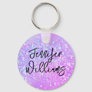 Holografisch Paars Glitter Custom Name Script Sleutelhanger