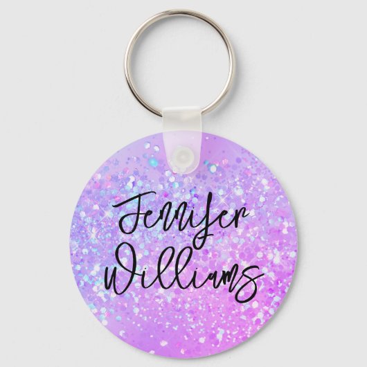 Holografisch Paars Glitter Custom Name Script Sleutelhanger (Voorkant)