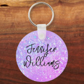 Holografisch Paars Glitter Custom Name Script Sleutelhanger (Voorkant)