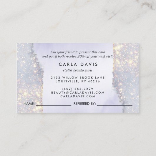 Holografisch Paars Glitter Luxury Glam Iridescent Aanbevelingskaartje (Achterkant)