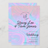 Holografisch Paars Roze Glitter Botanical Wedding Kaart (Voorkant / Achterkant)