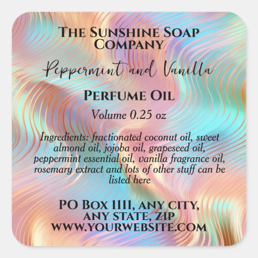 Holografisch parfum-rollerfleslabel vierkante sticker (Voorkant)