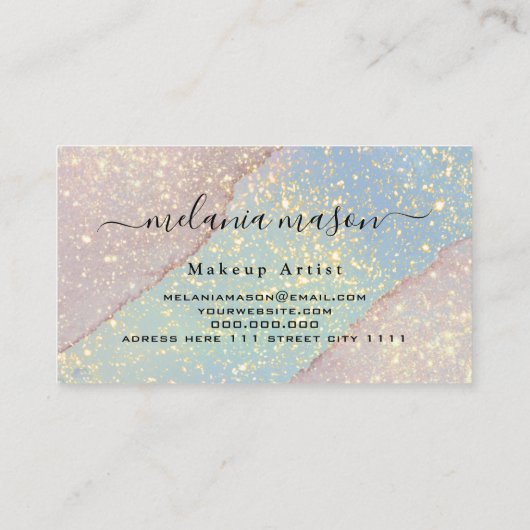 Holografisch pastel Glitter Makeup Artist Elegant Visitekaartje (Achterkant)