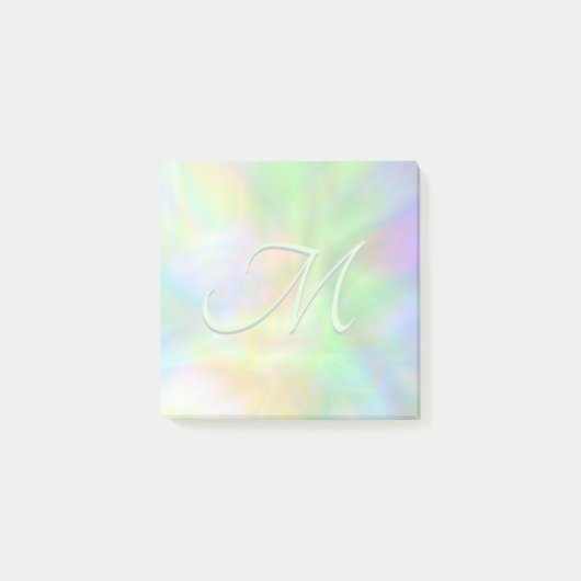 Holografisch pastelgradiënt opal monogram initiaal post-it® notes (Voorkant)