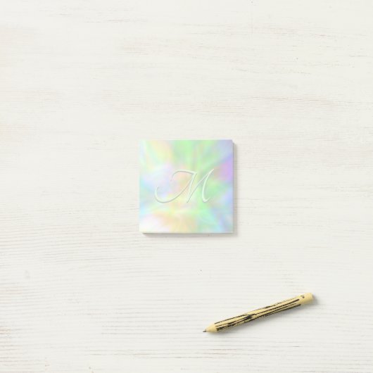 Holografisch pastelgradiënt opal monogram initiaal post-it® notes (Op bureau)