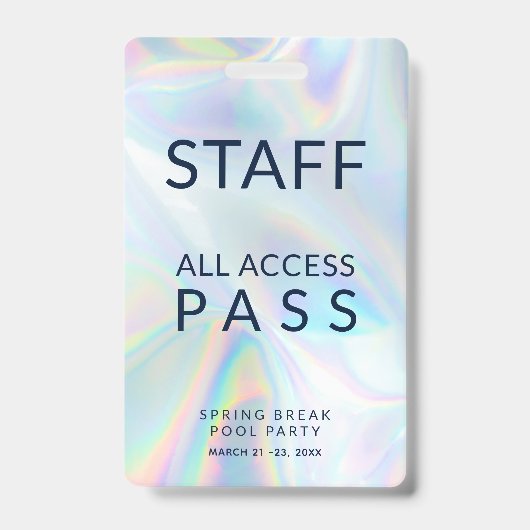 Holografisch Pool Party Personeel All Access Pas E Badge (Voorzijde)