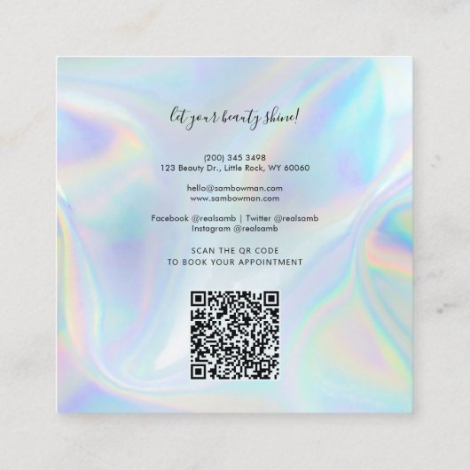 Holografisch QR-code Beauticien Salon Handmade Vierkante Visitekaartje (Achterkant)