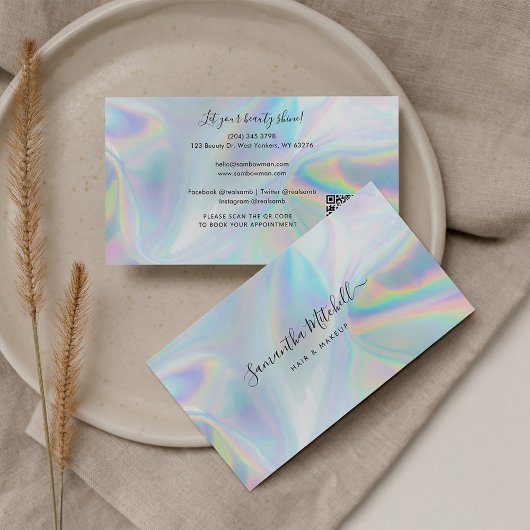 Holografisch QR-code Beauticiste Makeup Artist Visitekaartje