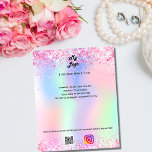 Holografisch qr-codeinstagramtekst voor zakelijke  flyer<br><div class="desc">Personaliseer en voeg uw zakelijke logo,  naam,  adres,  jouw tekst,  uw eigen QR-code toe aan uw Instagram-account. Blush roze,  paarse,  roos,  mintgroen,  holografische achtergrond versierd met faux sparkles.</div>