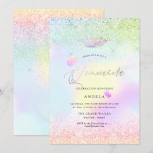 Holografisch Quinceanera Roze Butterflies+Glitters Kaart