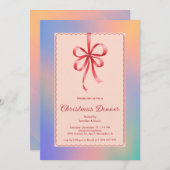 Holografisch Red Bow Elegant Kerstdiner Feestdagenkaart (Voorkant / Achterkant)