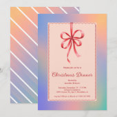 Holografisch Red Bow Elegant Kerstdiner Feestdagenkaart (Voorkant / Achterkant)