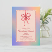 Holografisch Red Bow Elegant Kerstdiner Feestdagenkaart (Staand voorkant)
