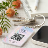 Holografisch regenboog QR Code Logo Business Sleutelhanger (Voorkant Rechts)