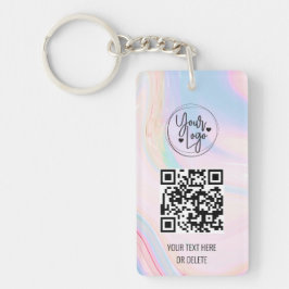 Holografisch regenboog QR Code Logo Business Sleutelhanger