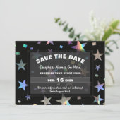 Holografisch regenboogstars Verloving Save The Date (Staand voorkant)