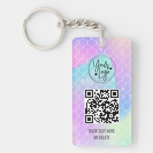 Holografisch regenboogzeegang QR Code Logo Busines Sleutelhanger (Voorkant)