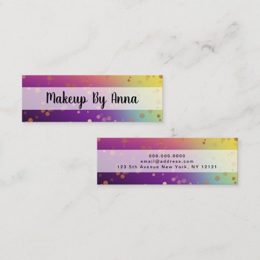 Holografisch roos goud confetti makeuken artiest mini visitekaartje (Voorkant / Achterkant)