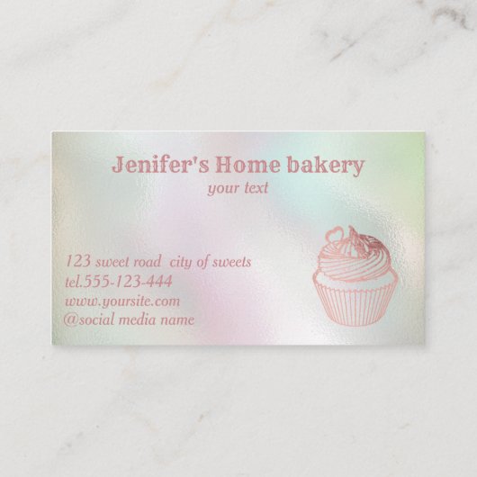 Holografisch roos gouden cupcake zelfgemaakte bakk visitekaartje (Achterkant)