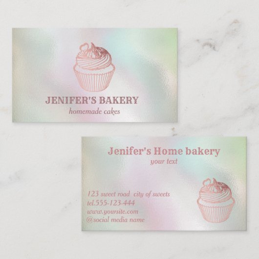 Holografisch roos gouden cupcake zelfgemaakte bakk visitekaartje (Voorkant / Achterkant)