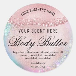 Holografisch Roos Gouden Pastel Roze Body Butter Ronde Sticker