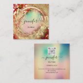 Holografisch Roos Rood Qr-code Logo Vierkante Visitekaartje (Voorkant / Achterkant)