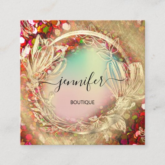 Holografisch Roos Rood Qr-code Logo Vierkante Visitekaartje (Voorkant)